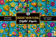 Turquoise Neon Crochet Flower Papers, a Pattern Graphic by Creative Store (Thumbnail 1 of 4)