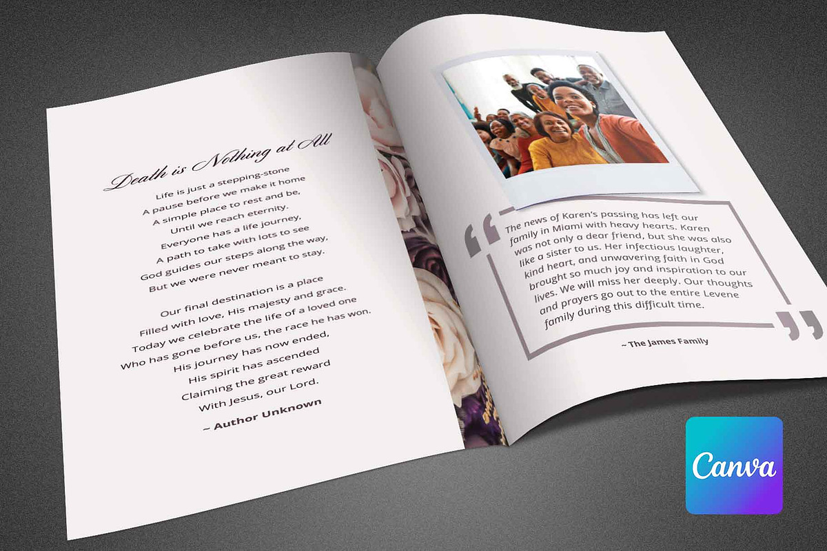 Purple Floral Funeral Program Canva, a Brochure Template by loswl (Photo 4 of 5)