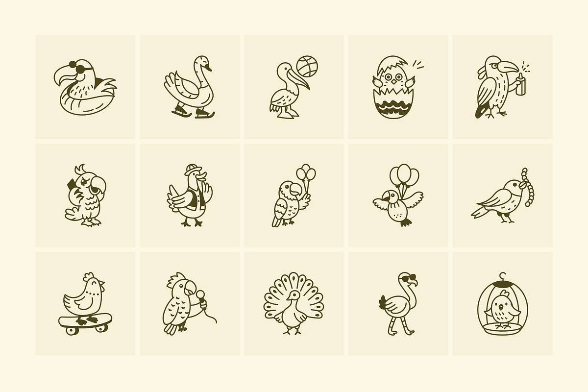 Animated Bird Doodle Art Set, an Outline Icon by Vectors Market (Photo 4 of 5)