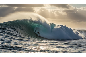 Surfer riding a giant wave during, a Nature Photo by Igor Tichonow