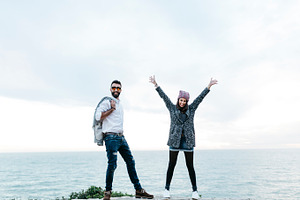 Happy stock photo containing jump and beach