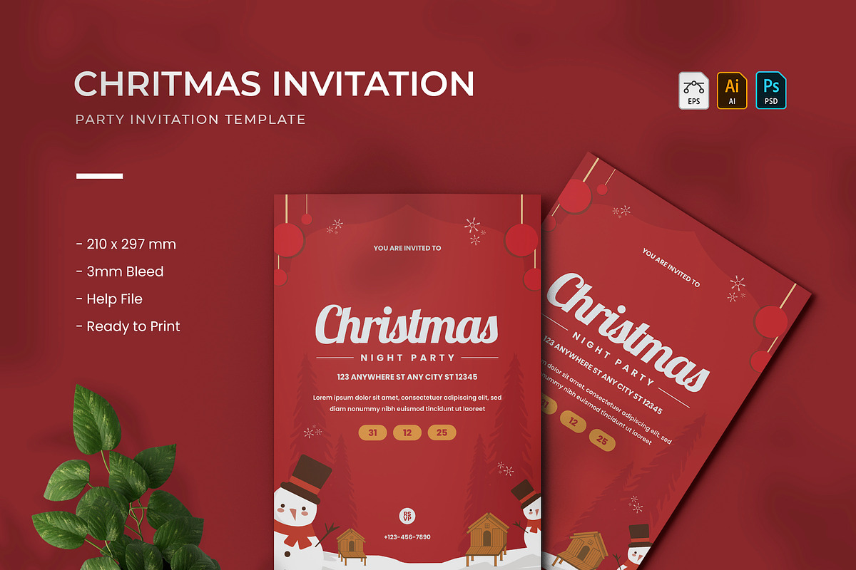 Christmas - Party Invitation, a Print Template by VUNIRA (Photo 1 of 2)