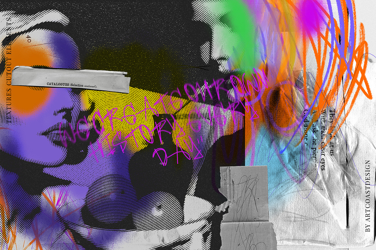 Grunge Paper Collage & Scribbles, a Texture Graphic by nadispasibenko (Photo 2 of 16)