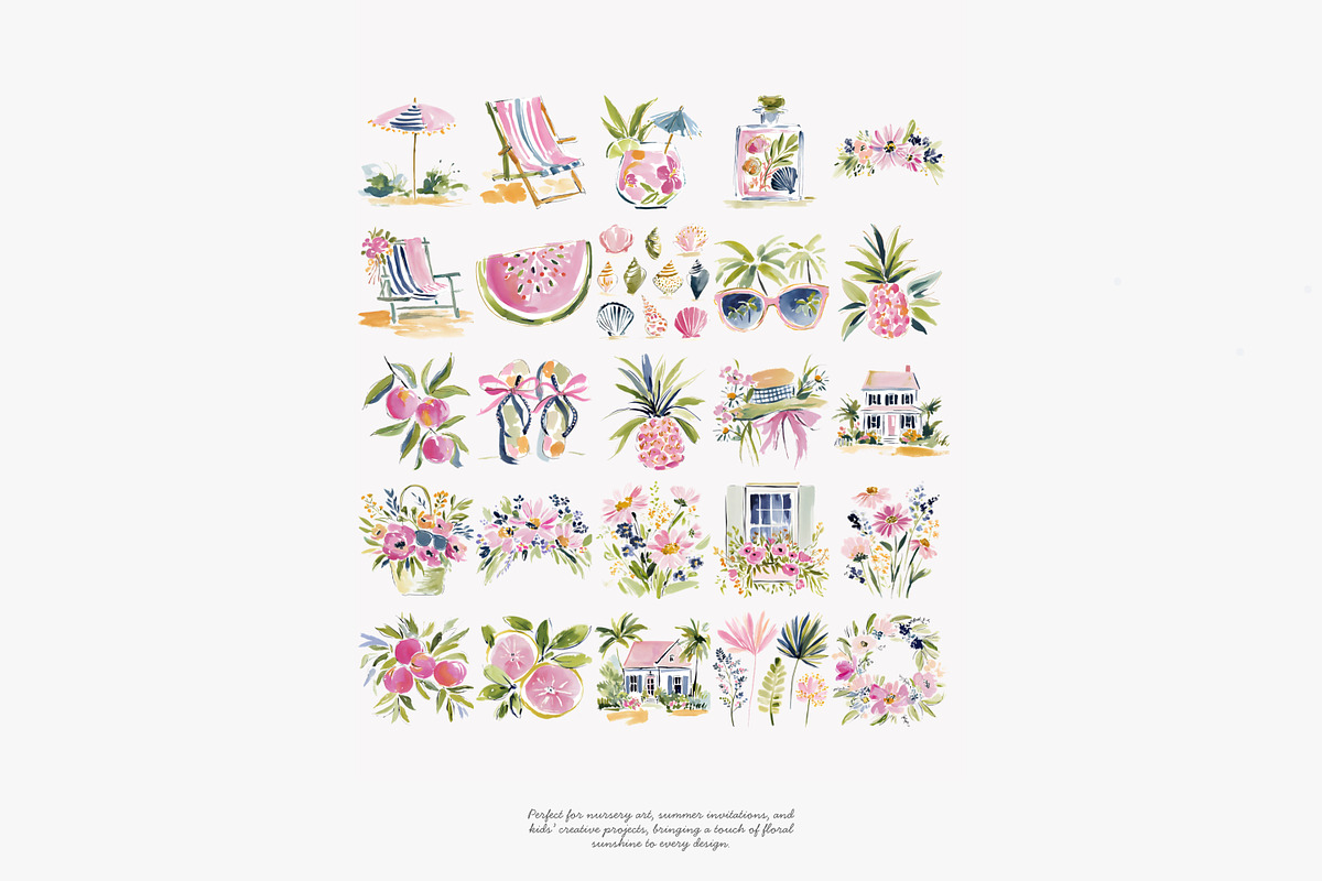Summer watercolor clipart set, a Decorative Illustration by Patishop Art (Photo 8 of 8)