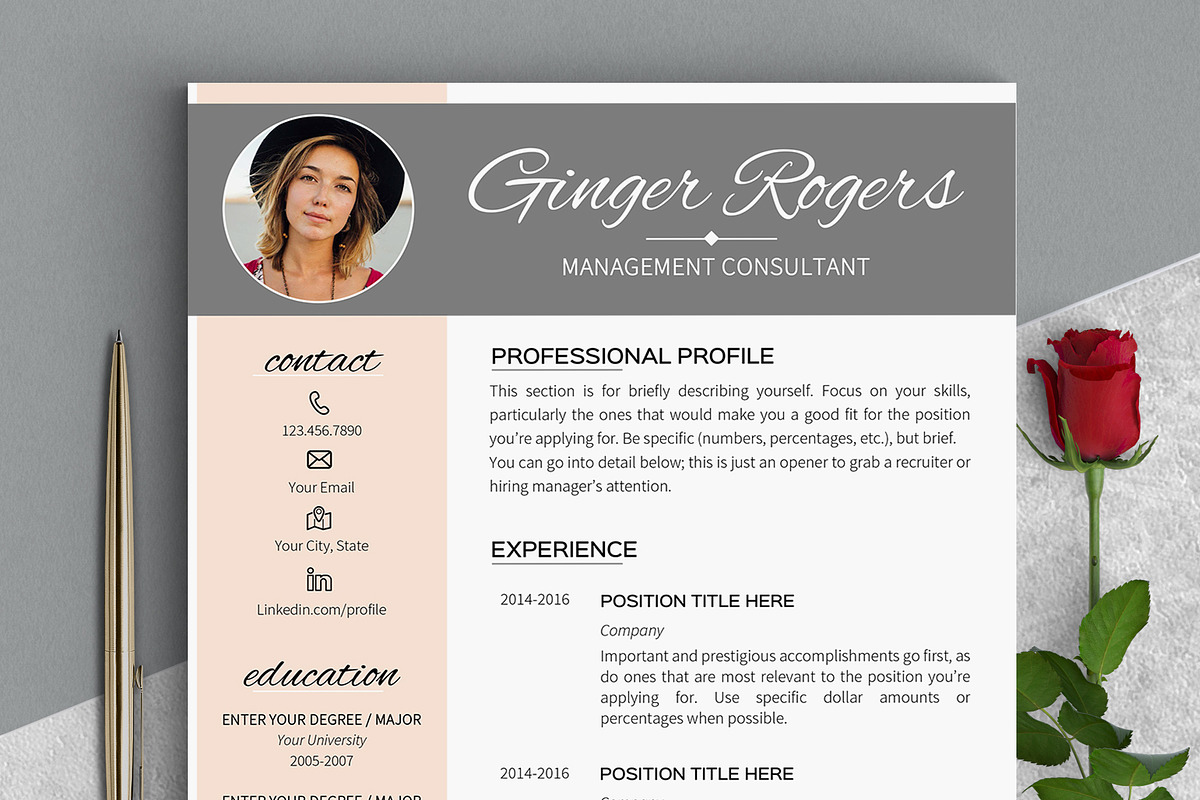 Feminine Resume Template Ginger, a Resume Template by LevelUpResume (Photo 1 of 5)