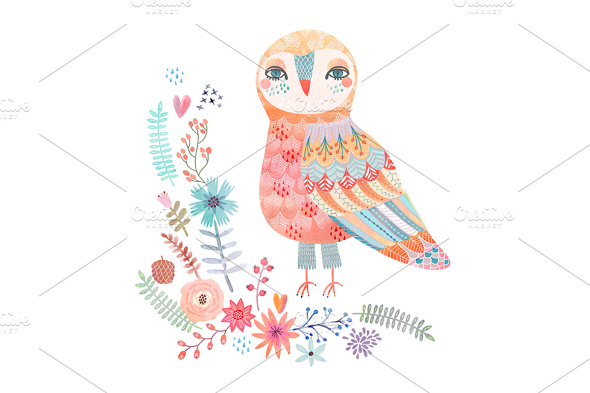 Watercolor owls clipart, a Texture Illustration by Anna Guz's Store (Photo 3 of 5)