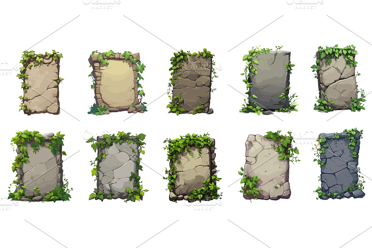 Stone board with vines leaves set, an Illustration by Valerie Bodnar