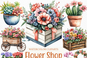Watercolor Flower Shop Clipart, an Illustration by Craft Nest