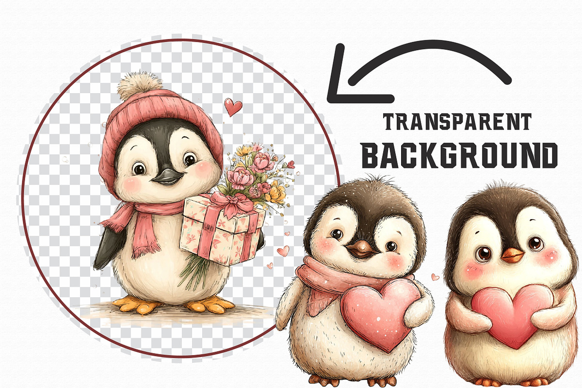 Valentine Penguin Heart Gift Clipart, an Illustration by Libby Wishes (Photo 5 of 5)