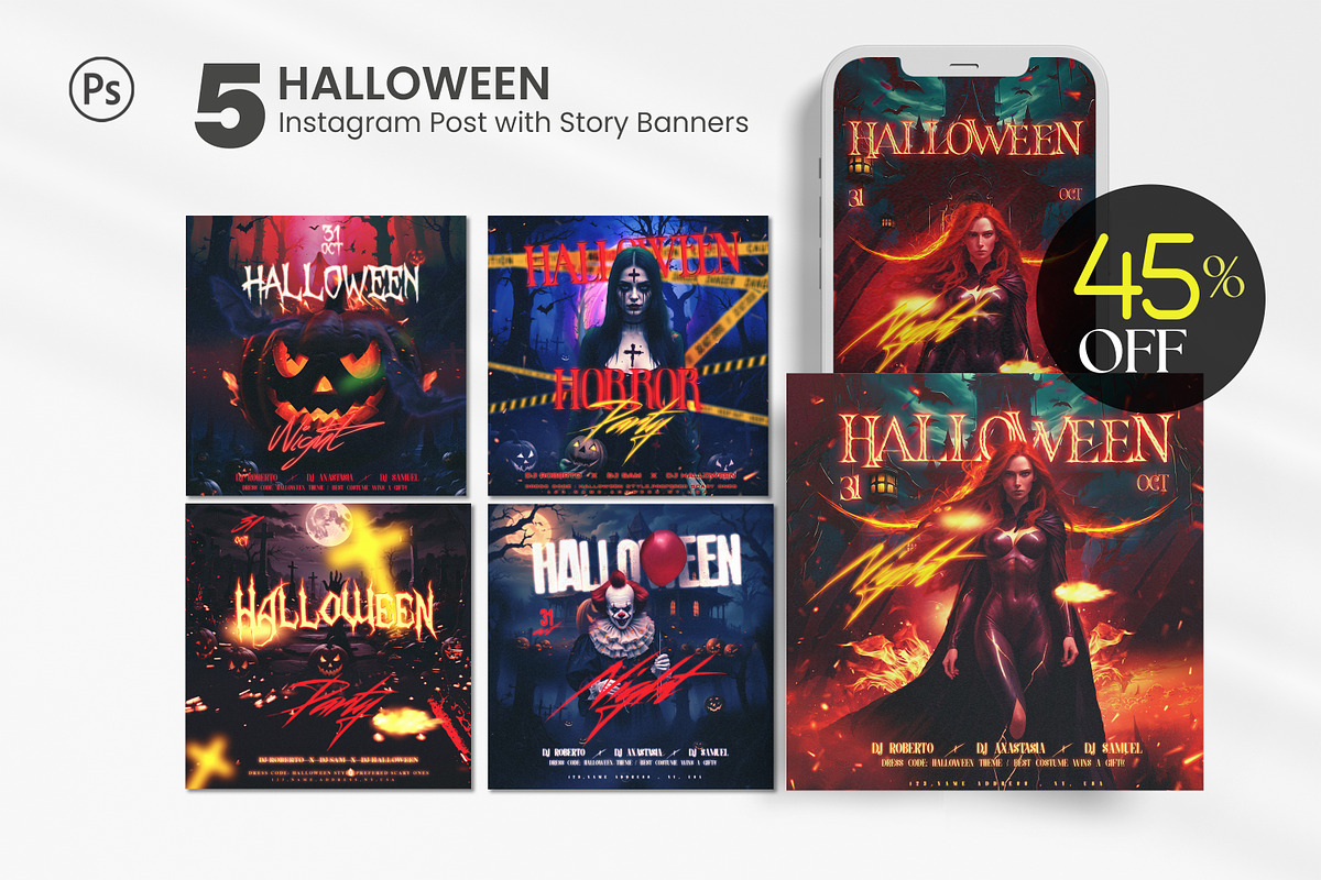 5 Halloween Instagram Banners PSD, a Social Media Template by Ronita Shkodra (Photo 1 of 3)