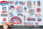 4th Of July Stickers Pack PNG, a Seasonal Illustration by TheBlackCatPrints (Thumbnail 1 of 2)