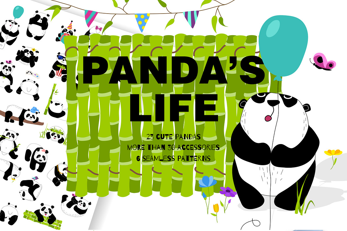 Panda's life - set with cute pandas, an Animal Illustration by Satika (Photo 1 of 6)