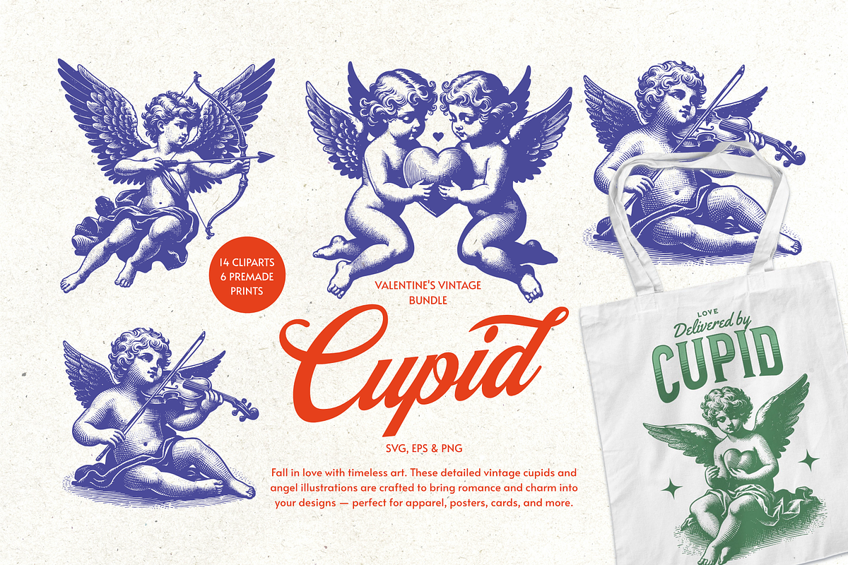 Valentine Cupid Vintage Bundle, a Decorative Illustration by ClipArtRoom (Photo 1 of 7)