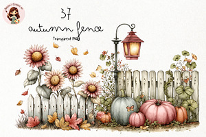 Autumn Fence PNG Clipart Bundle, a Seasonal Illustration by Nicolle's Colorful Art