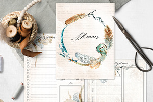 Planner With Feathers, Boho Style