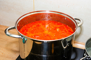 Tomato sauce in big cooking pot