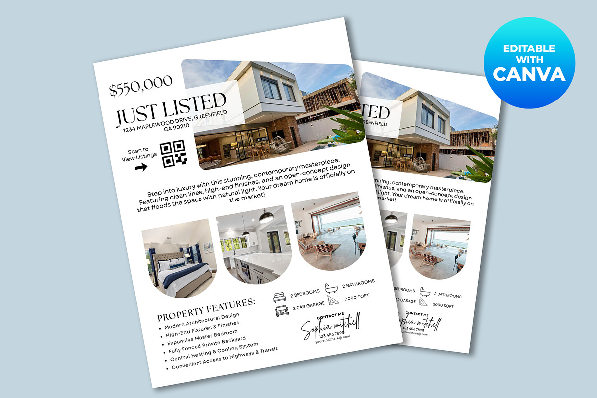 Just Listed Flyer Canva Template, a Flyer Template by M9 Design (Photo 3 of 5)