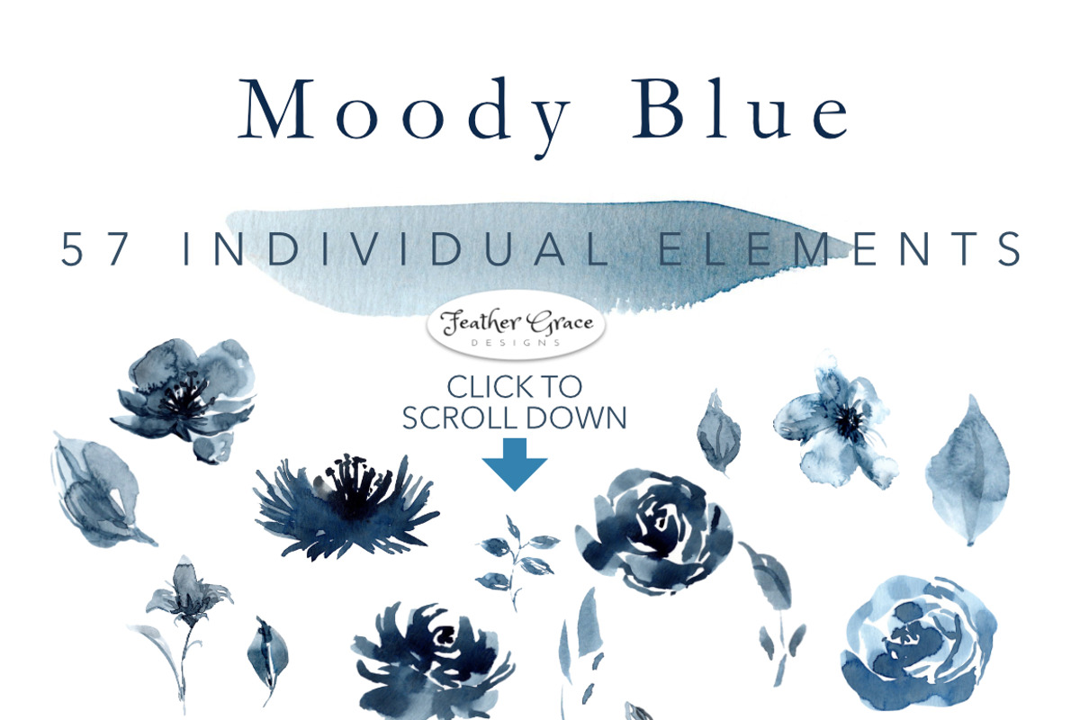 Blue Indigo Watercolor Flowers, an Illustration by Feather Grace Designs (Photo 2 of 3)