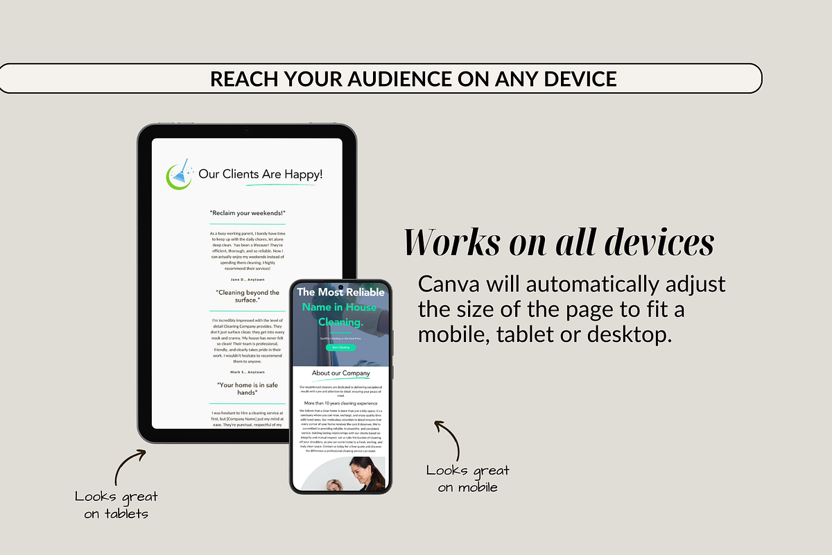 Cleaning Company Website Canva, a Landing Page Template by Preset Pixels (Photo 5 of 9)