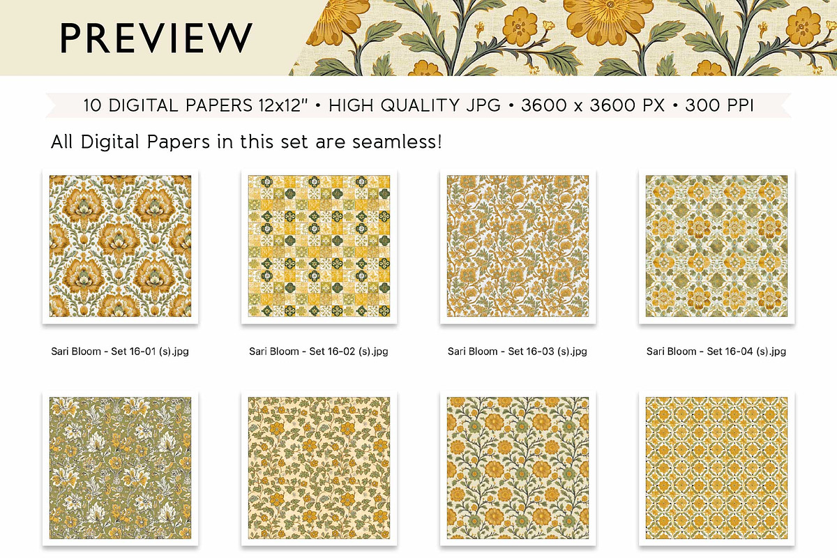 Block Print Digital Paper Set, a Pattern Graphic by Maishop (Photo 4 of 4)