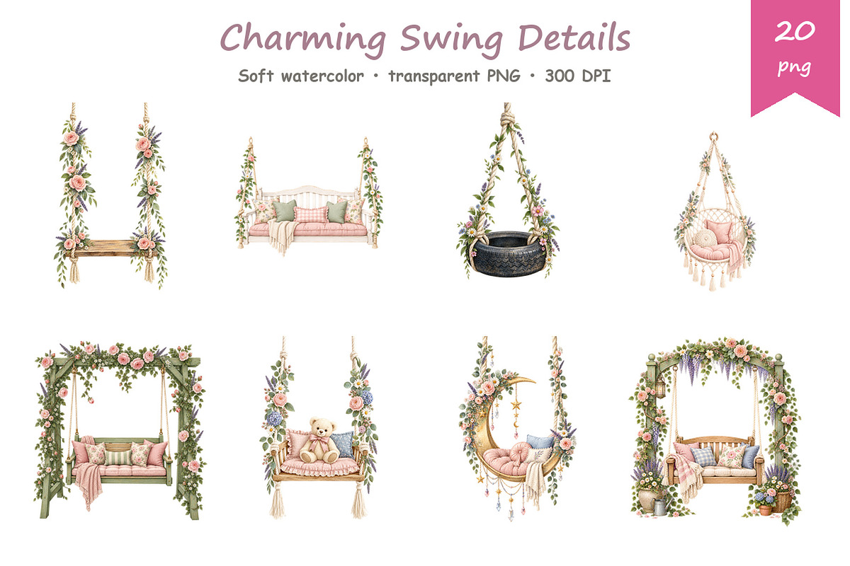 Watercolor Swing Clipart, a Decorative Illustration by BerryPieArt (Photo 3 of 4)