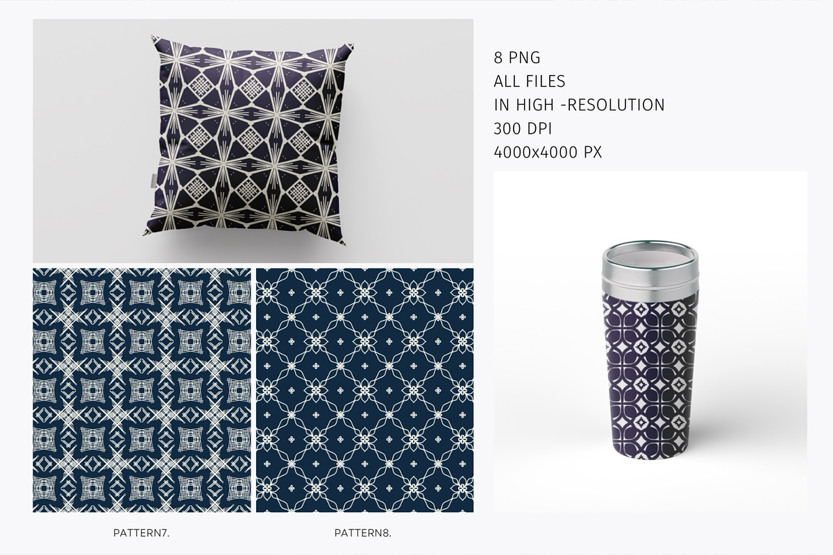 Blue Geometric And Floral Patterns 1, a Pattern Graphic by Trisuphat (Photo 3 of 3)