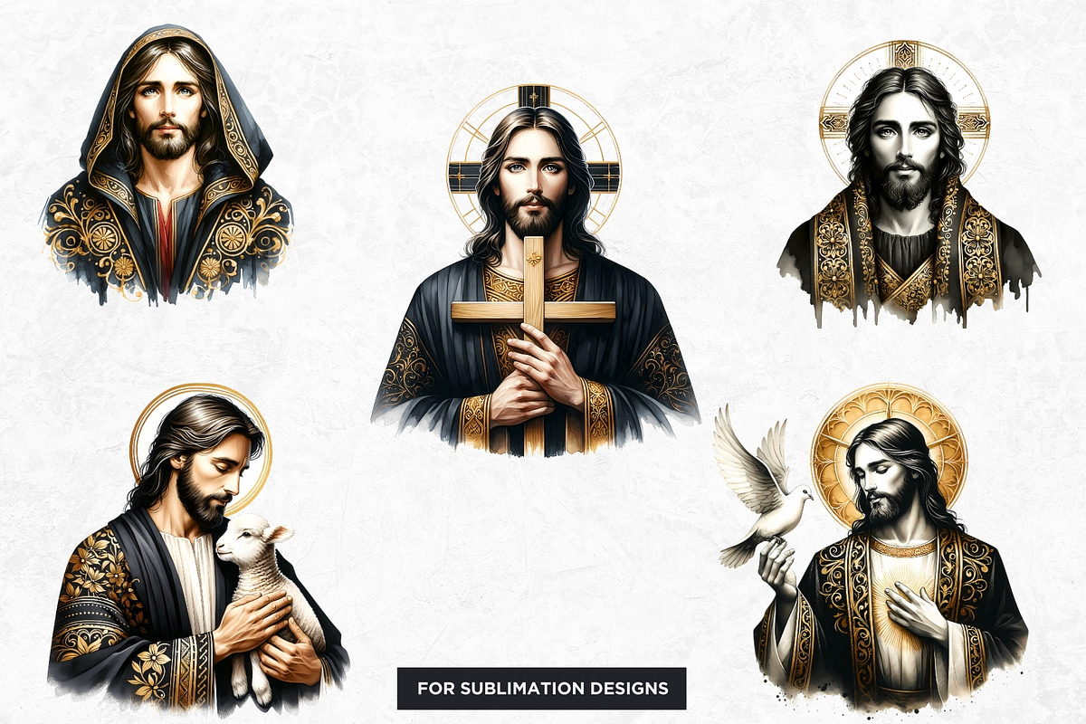 Black and Gold Jesus Christ clipart, a Person Illustration by ThatsDesignArt (Photo 8 of 10)