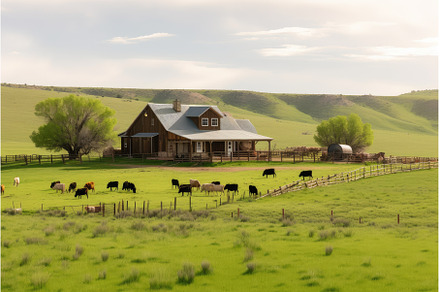 ranch house, with view of a rolling, an Animal Photo by Sergey Kotenev