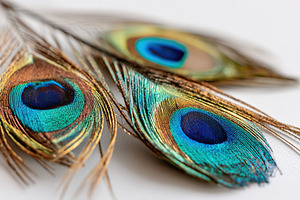 Display of three luxurious peacock feathers showcasing vibrant colors and intri, a Beauty & Fashion Photo by AlyaAnd
