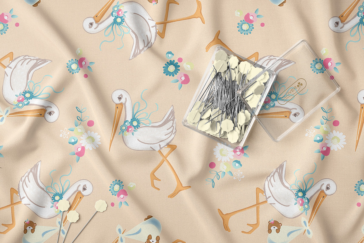 Adorable Baby Stork Seamless Pattern, a Pattern Graphic by StudioGlouna (Photo 2 of 6)