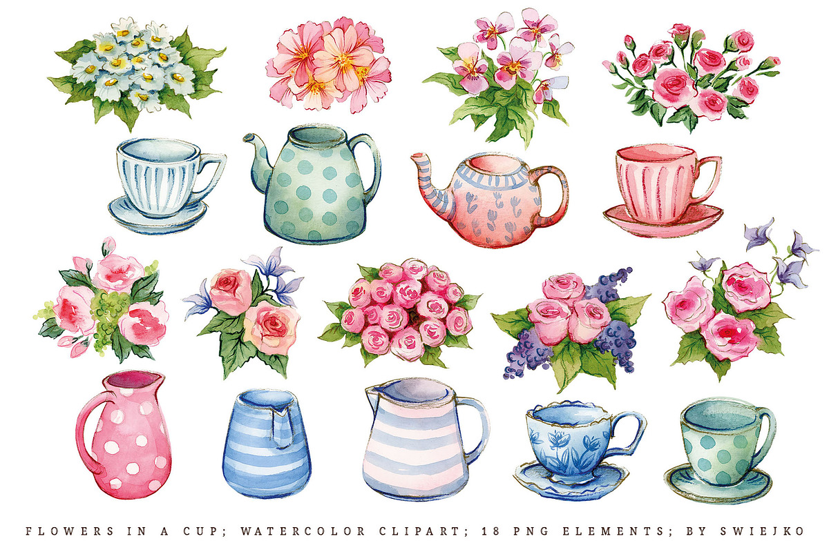 Flowers in a cup, cottagecore, an Illustration by swiejko (Photo 2 of 6)