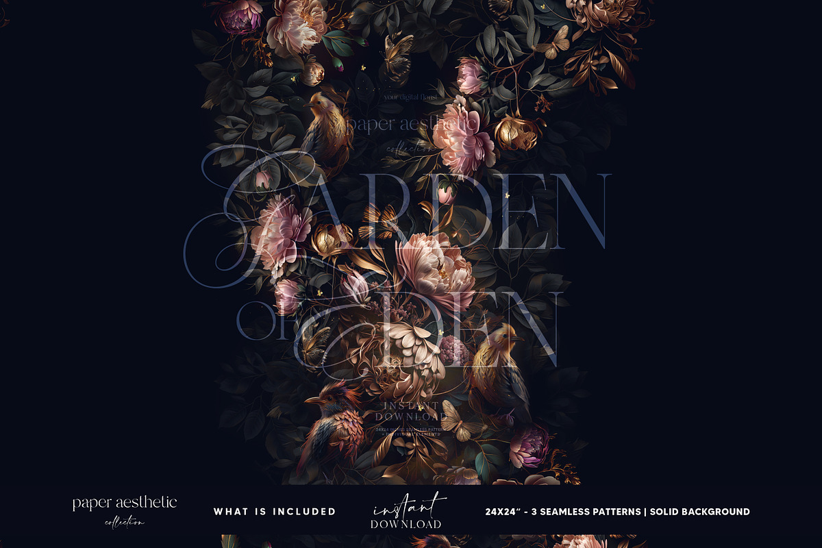 Gold Pastel Floral Pattern, a Pattern Graphic by paper aesthetic (Photo 5 of 9)