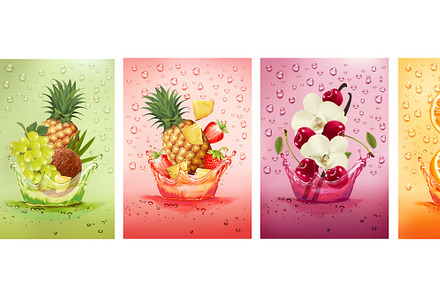 Fresh fruits drink splashing togethe