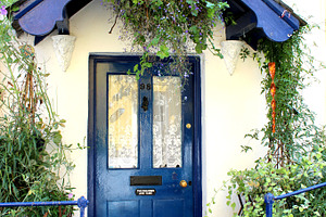 Blue Front Door of Cottage