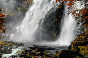 Waterfall in colorful autumn forest stock photo containing waterfall and