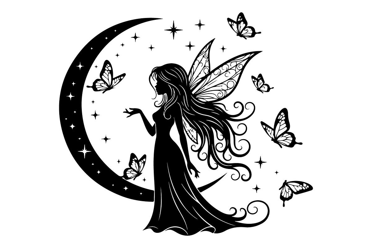 Fairy Moon Butterfly Silhouette, an Object Illustration by Gaye Art (Photo 23 of 31)