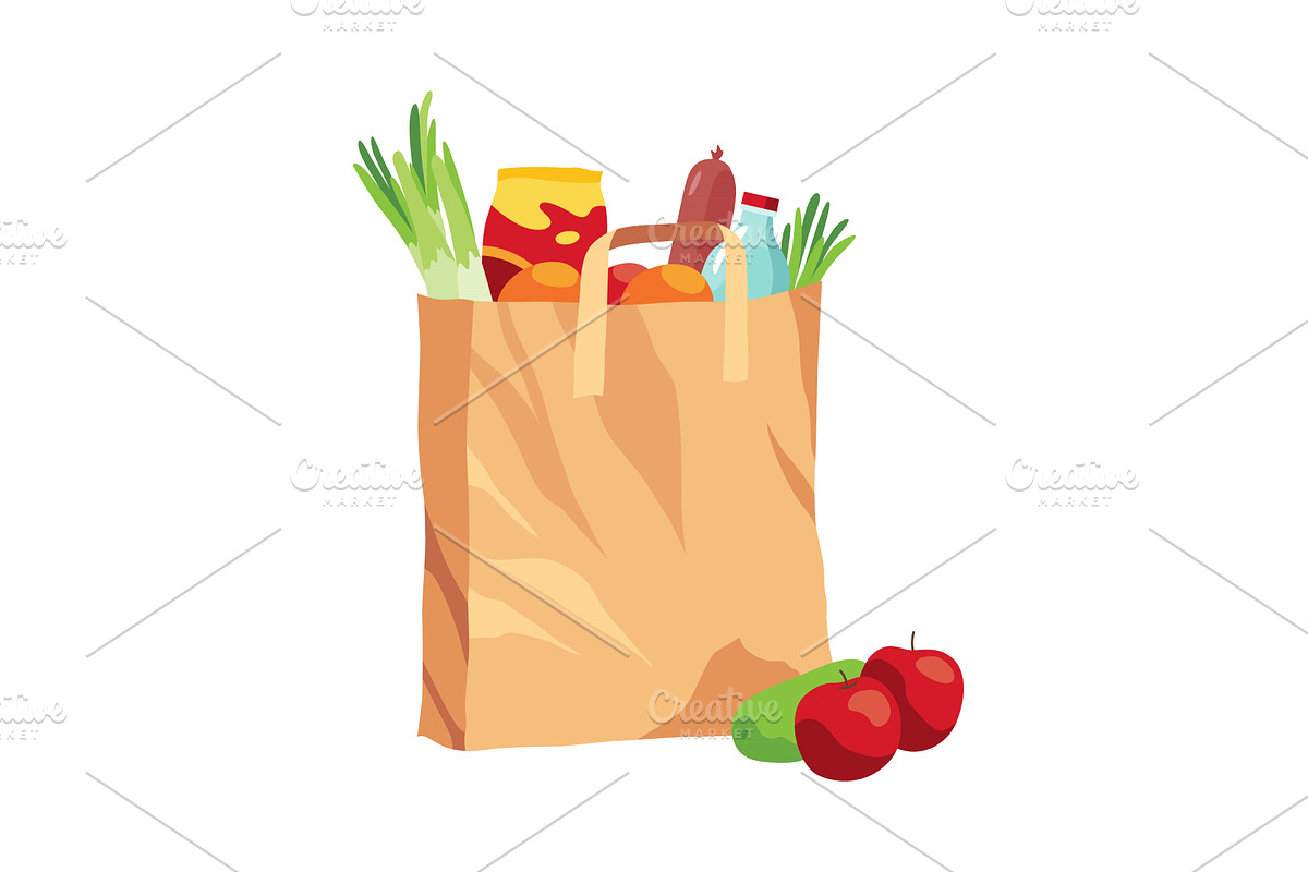 Paper shopping bag products grocery, a Food Illustration by the8monkey