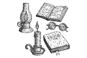 reading set sketch hand drawn vector, an Object Illustration by pikepicture