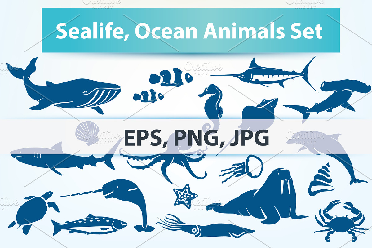 Sealife, Sea Fish and Animals Set, an Animal Illustration by Janna Millionnaya