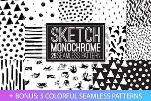 Sketch monochrome seamless patterns