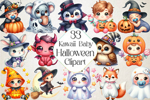 Kawaii Baby Halloween Clipart PNG, an Illustration by DreamPrint404