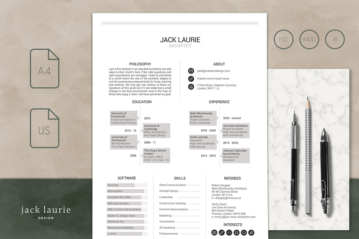 Modern Creative CV / Resume Template, a Resume Template by Jack Laurie Design (Photo 1 of 4)