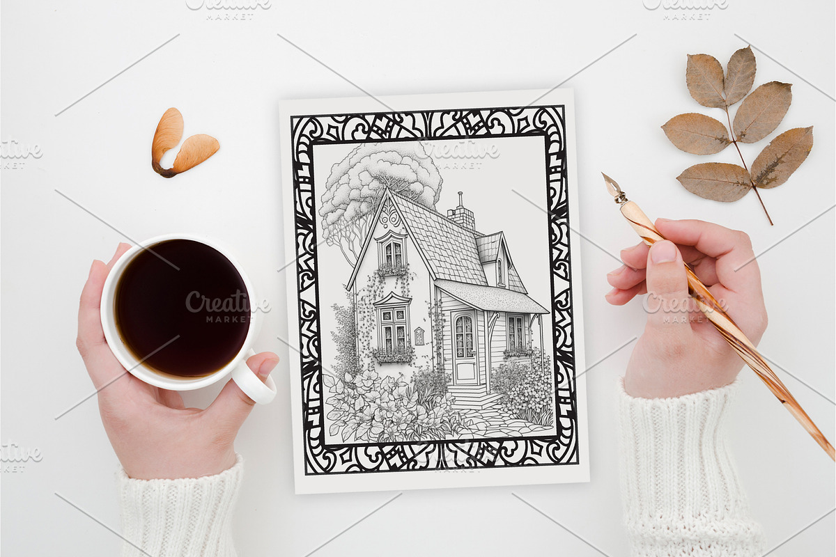 House Coloring Pages Set 50 Pages, an Object Illustration by Blue Digital Studio (Photo 2 of 4)