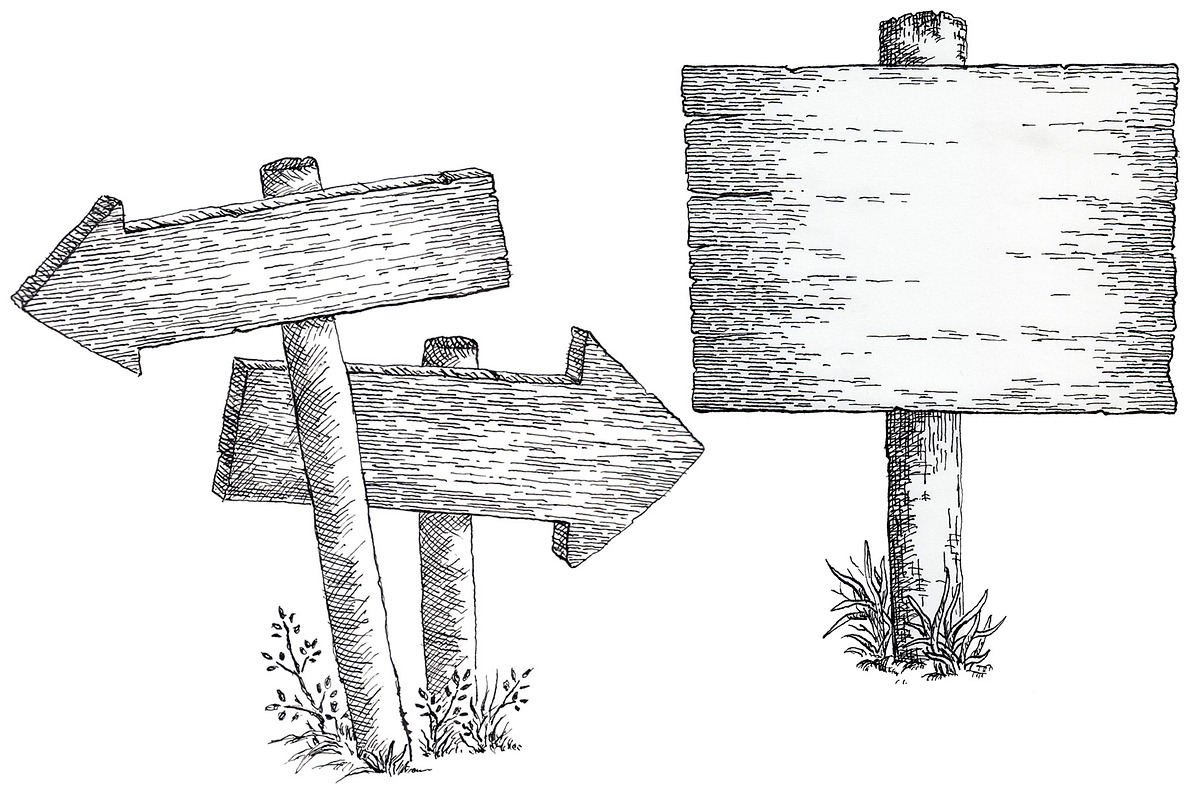 Ink drawings of old wooden signposts, an Object Illustration by javi.ruiz (Photo 5 of 6)