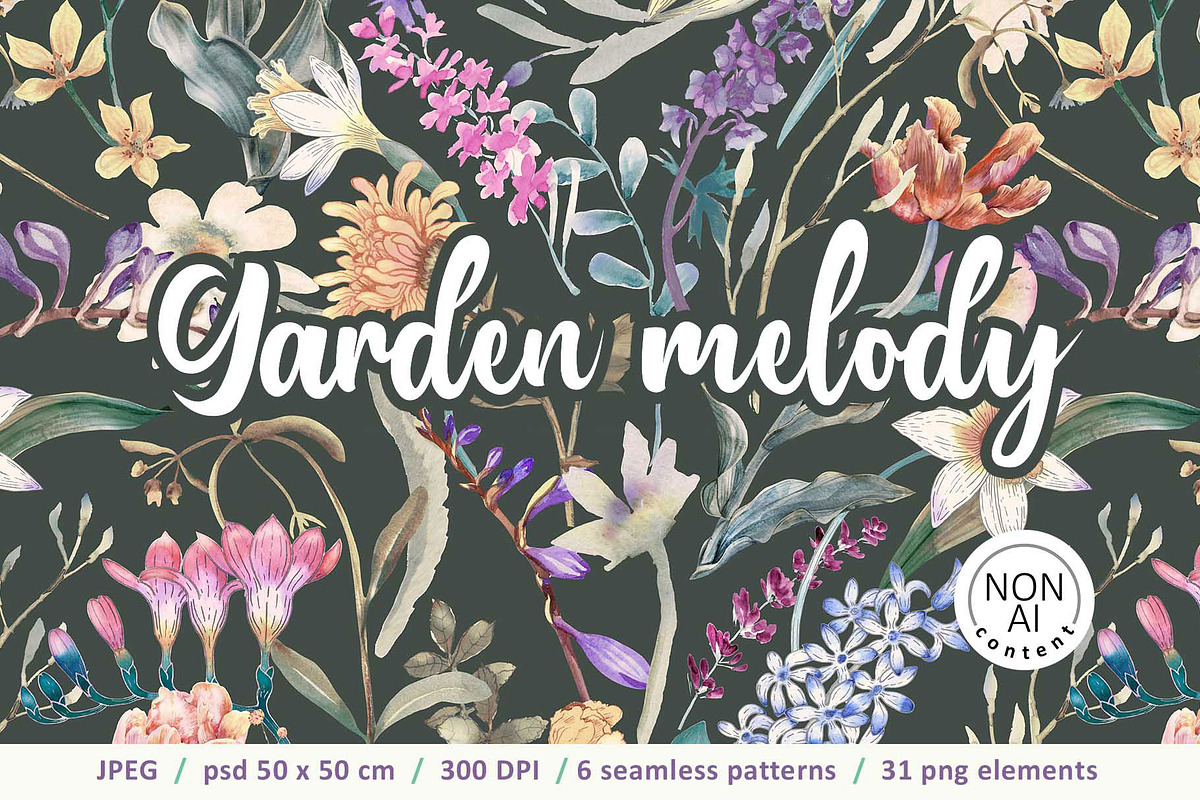 Garden Melody. Floral pattern, a Pattern Graphic by emeraldthue (Photo 1 of 7)