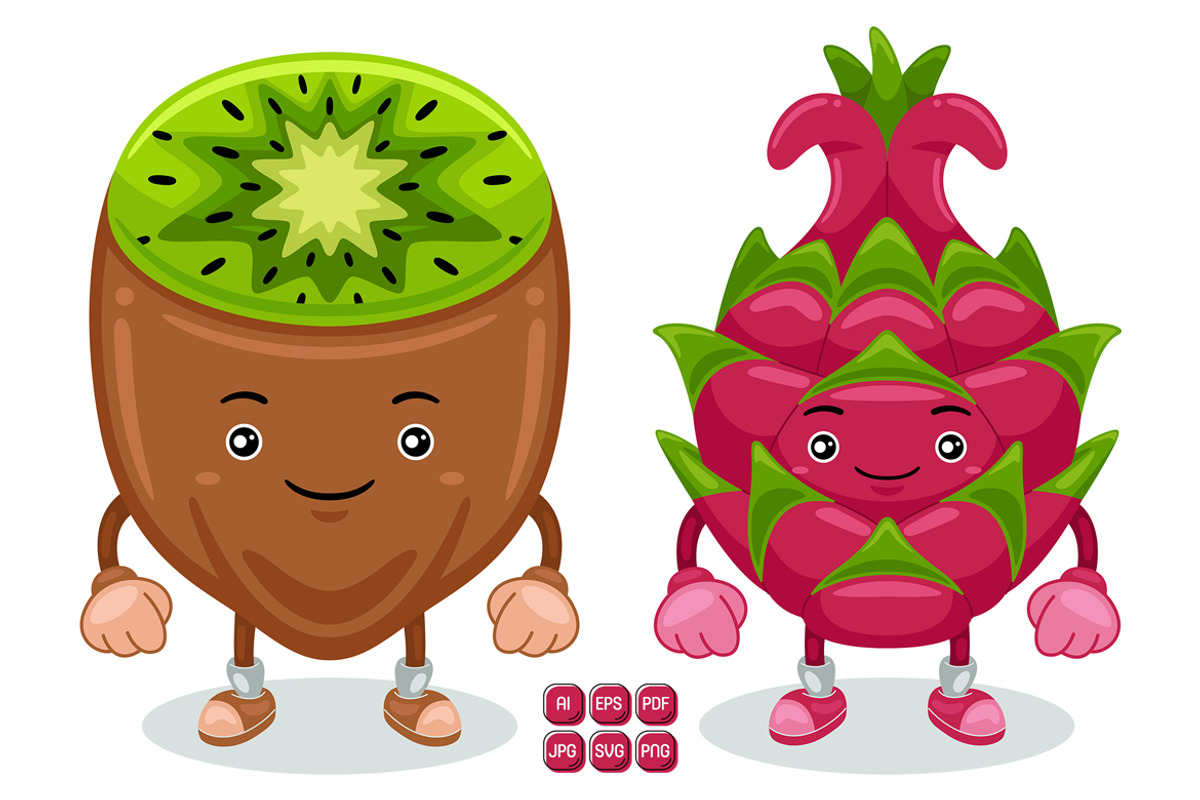 Dragon Fruit & Kiwi Character vector, an Object Graphic by MEDZ (Photo 3 of 3)