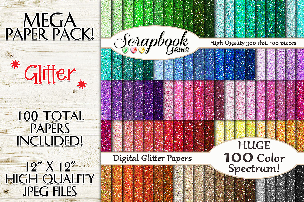 100 Colors Glitter Papers, a Pattern Graphic by Scrapbook Gems (Photo 1 of 2)