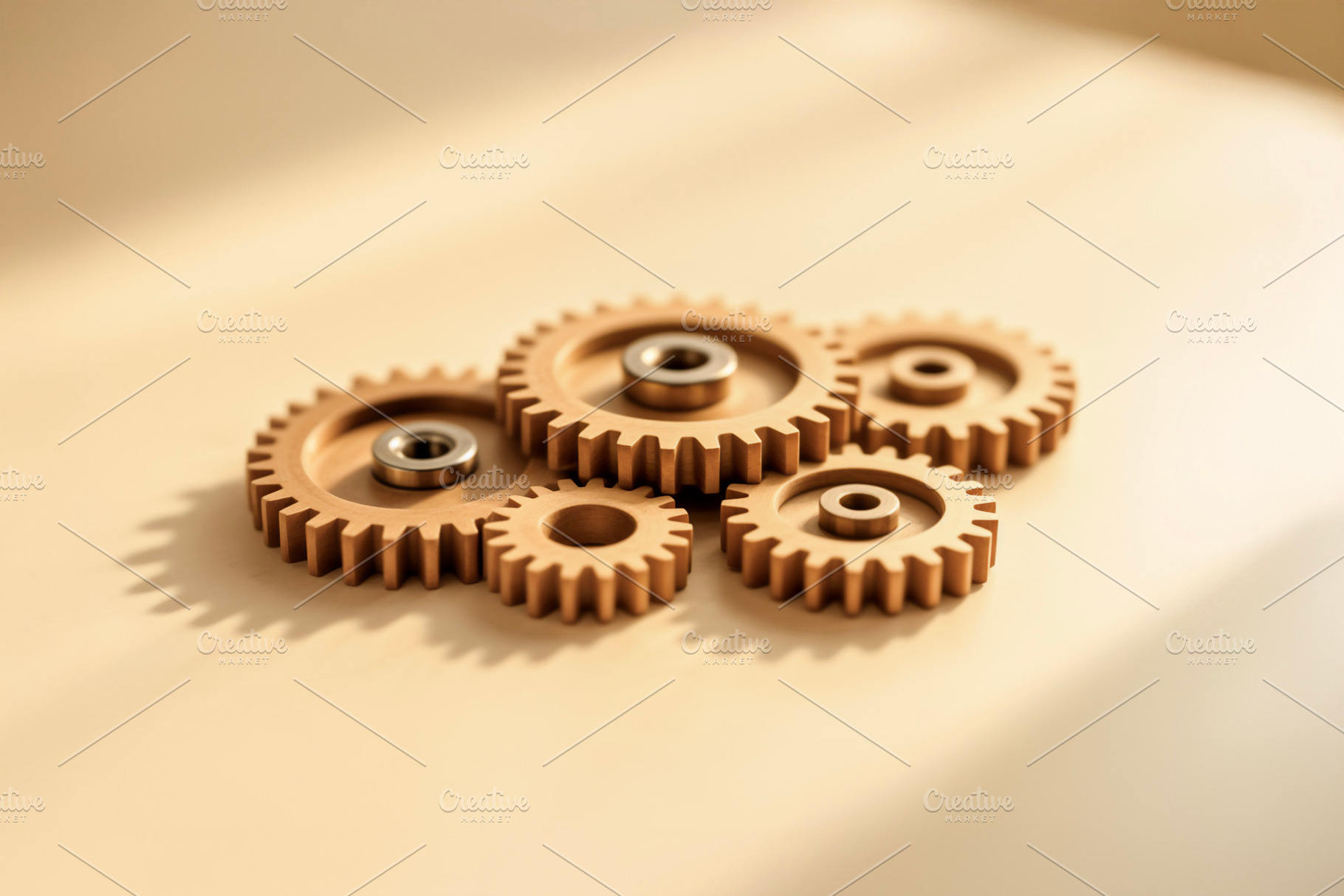 Interlocking wooden gears, a Photo by rarrarorro
