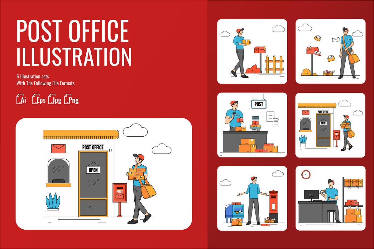 Post Office - Flat Illustration, a Work Illustration by SlideFactory