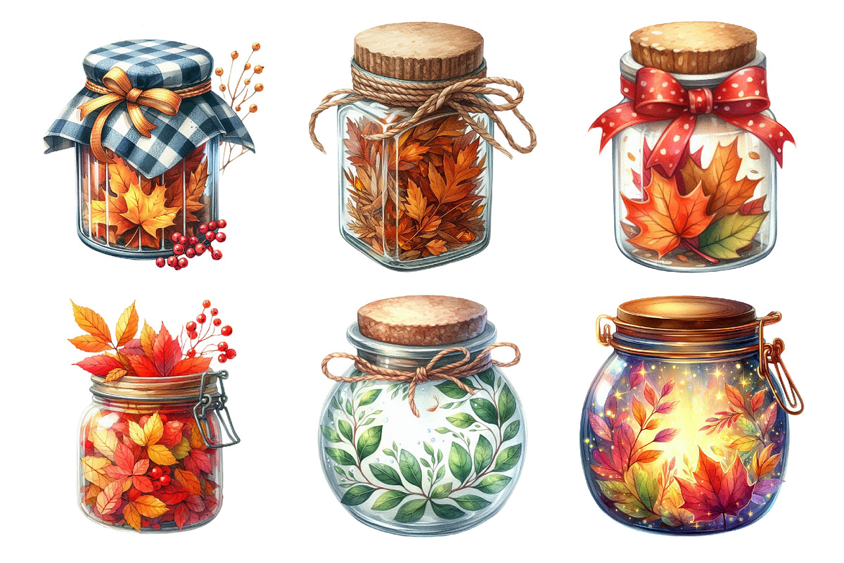 Watercolor Autumn Leaves Jar Clipart, an Illustration by Daily.Designs (Photo 5 of 5)